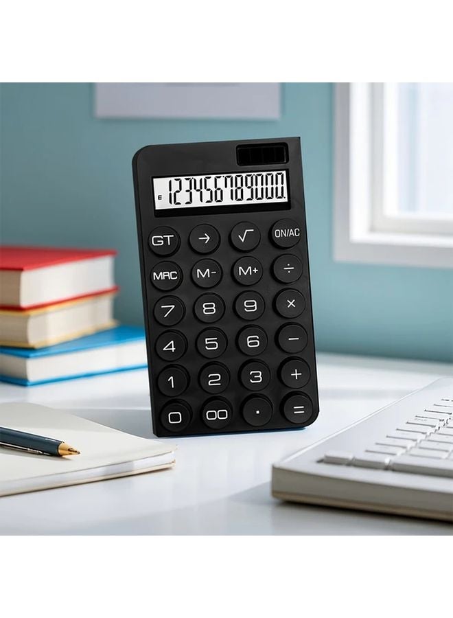 Solar Powered Calculator with LED Display and Mechanical Buttons for Office Students Black - Image 1
